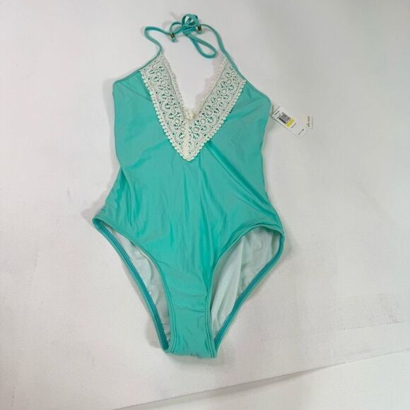 Ella Moss One Piece Swimsuit Womens Medium New Sea Green Halter Lace Beach - Picture 1 of 9